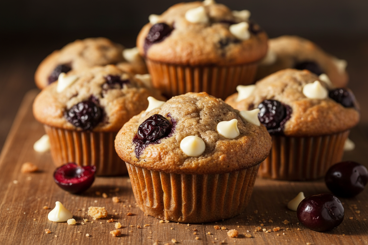 Dark Cherry White Chocolate Sourdough Muffins