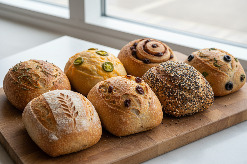 Mini sourdough loaf sized 5.75 x 3 in in various flavors